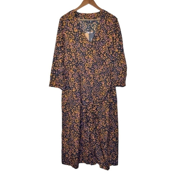 Vera Moda Curve Sandra Henna 7/8 Faux Midi Wrap Dress Sleeve Floral Print NWT - Picture 2 of 15